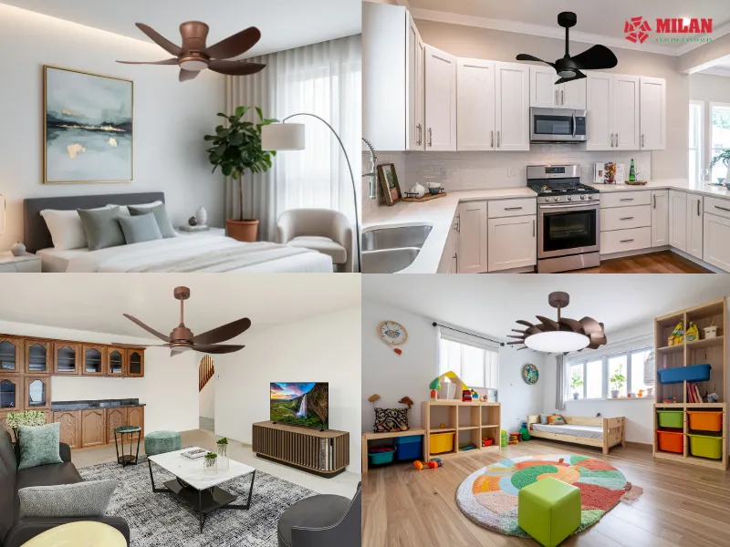 Quạt trần cánh nhựa phù hợp nhiều không gian.